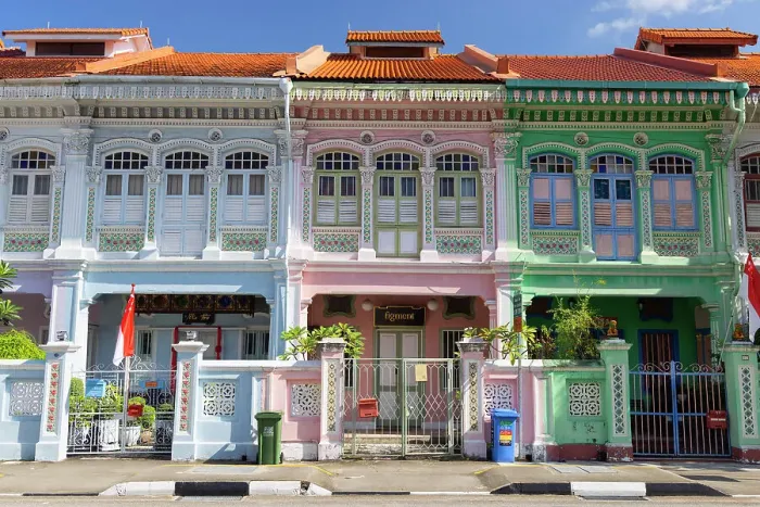 Framed Print : Traditional Peranakan shophouses, Katong, Singapore