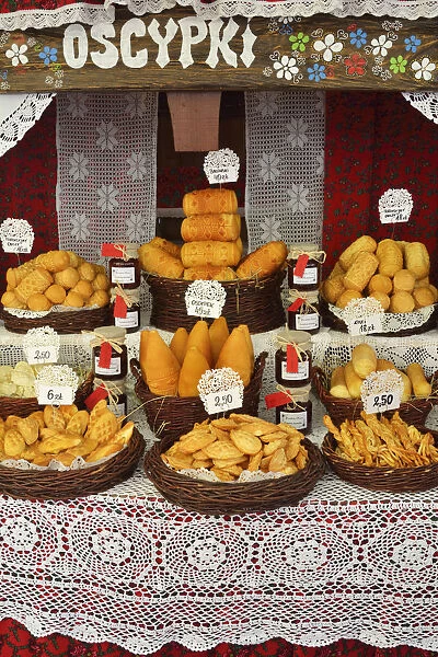 Traditional polish smoked cheeses (oscypki). Krakow, Poland