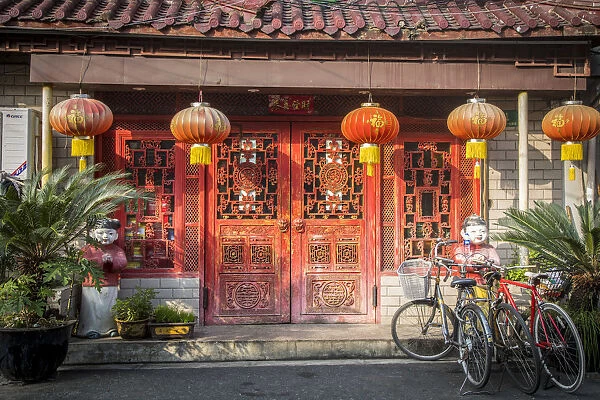 Traditional red doors in the Old City, Shanghai, China