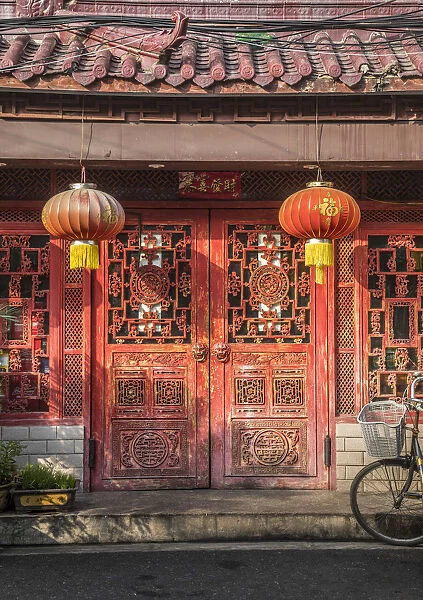 Traditional red doors in the Old City, Shanghai, China