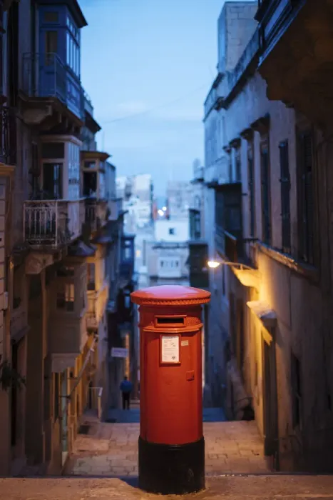 Framed Print : Traditional Red Post Box, Valletta, Malta Framed Print : Traditional Red Post Box, Valletta, Malta