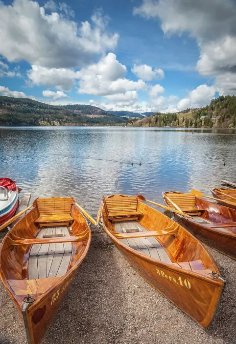 Framed Print : Traditional rowing boats at Lake Titsee, Black Forest, Baden-Wurttemberg, Germany Framed Print : Traditional rowing boats at Lake Titsee, Black Forest, Baden-Wurttemberg, Germany