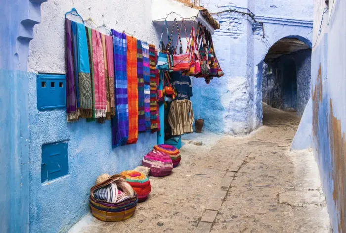 Framed Print : Traditional shops in Chefchaouen, Morocco Framed Print : Traditional shops in Chefchaouen, Morocco