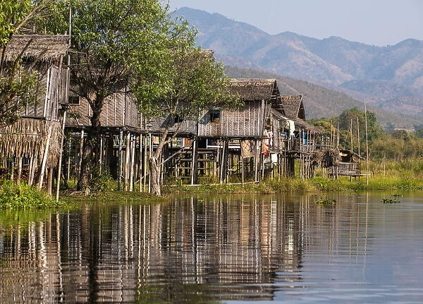 Traditional stilt village, Inle Lake, Burma  /  Myanmar