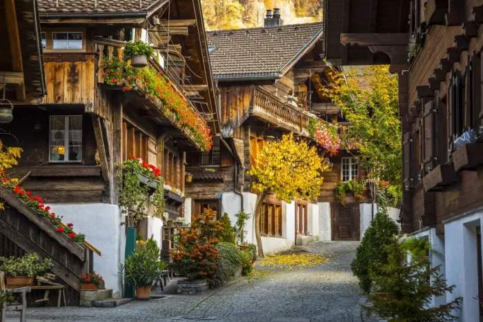 Framed Print : Traditional Swiss wooden chalets, Brienz, Berner Oberland, Switzerland Framed Print : Traditional Swiss wooden chalets, Brienz, Berner Oberland, Switzerland