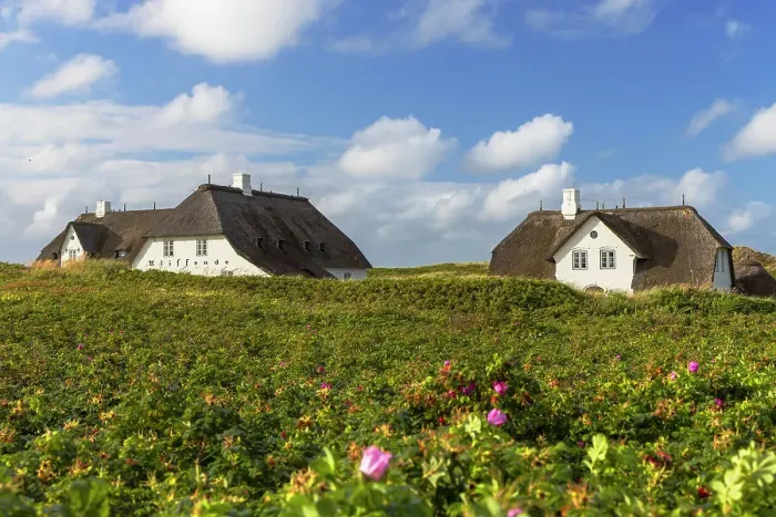 Framed Print : Traditional thatched houses, Red Cliffs (Rotes Kliff), Kampen, Sylt, Schleswig Holstein, Germany