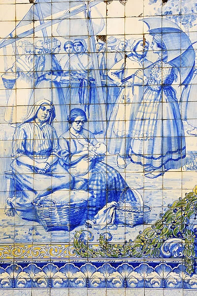 Traditional tiles with rural scenes in Viseu. Portugal