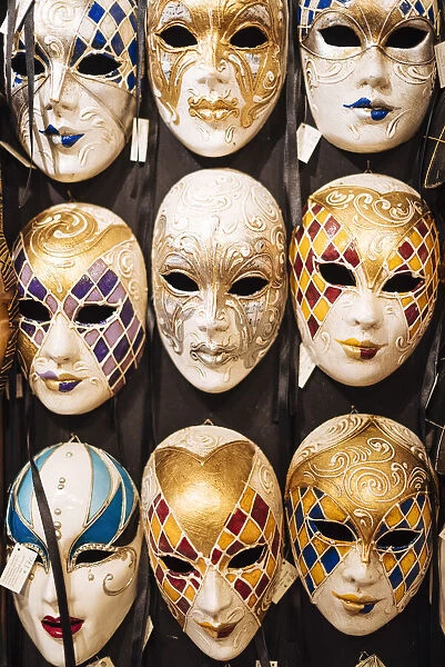 Traditional Venetian masks on display, San Marco, Venice, Veneto Province, Italy, Europe