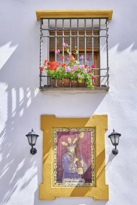 Framed Print : Traditional windows in the old town of Cordoba. A UNESCO World Heritage Site. Andalucia, Spain