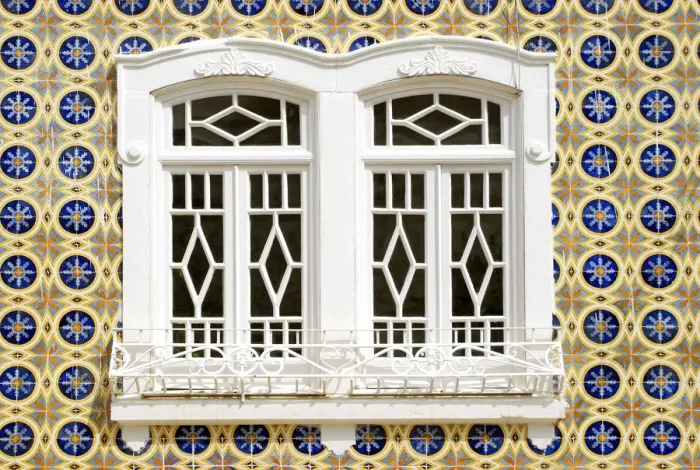 Framed Print : Traditional windows in Olhao, Algarve, Portugal Framed Print : Traditional windows in Olhao, Algarve, Portugal