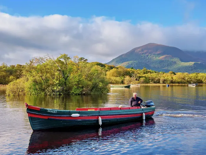 Framed Print : Traditional Wooden Boat at Loch Lein, Killarney National Park, County Kerry, Ireland Framed Print : Traditional Wooden Boat at Loch Lein, Killarney National Park, County Kerry, Ireland