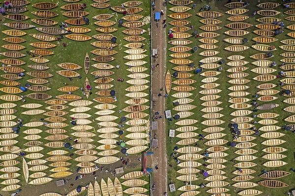 Traditional wooden boat market for selling, Manikganj, Bangladesh