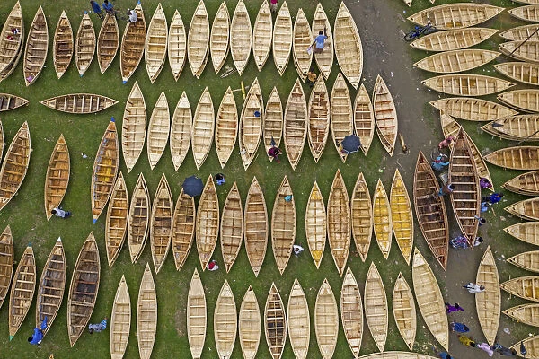 Traditional wooden boat market for selling, Manikganj, Bangladesh