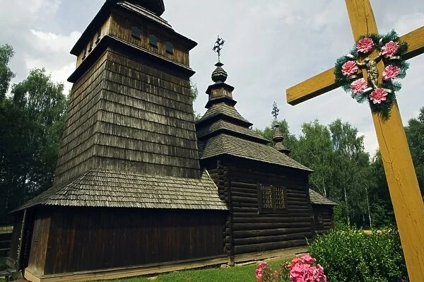 Traditional Wooden Church and Crucifix