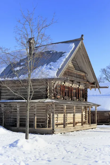 Framed Print : Traditional wooden house (1882), Museum of wooden architecture Vitoslavlicy, Veliky Framed Print : Traditional wooden house (1882), Museum of wooden architecture Vitoslavlicy, Veliky