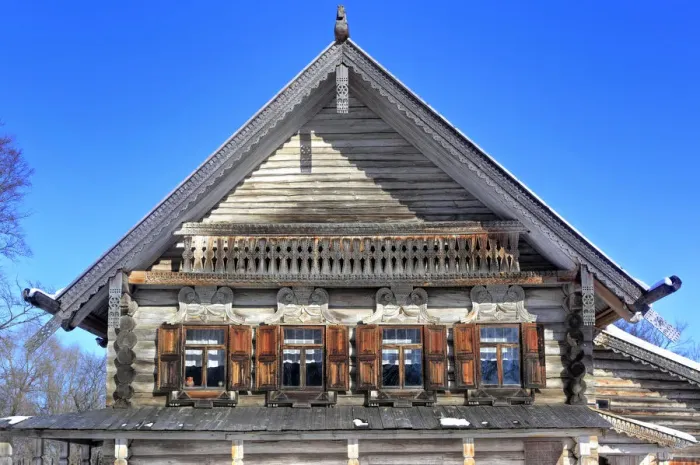 Framed Print : Traditional wooden house (1882), Museum of wooden architecture Vitoslavlicy, Veliky Framed Print : Traditional wooden house (1882), Museum of wooden architecture Vitoslavlicy, Veliky