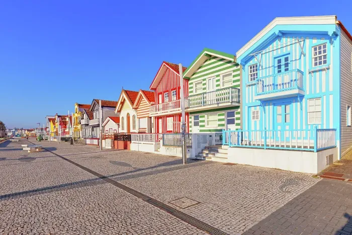 Framed Print : Traditional wooden striped houses, Costa Nova do Prado, Aveiro, Portugal Framed Print : Traditional wooden striped houses, Costa Nova do Prado, Aveiro, Portugal