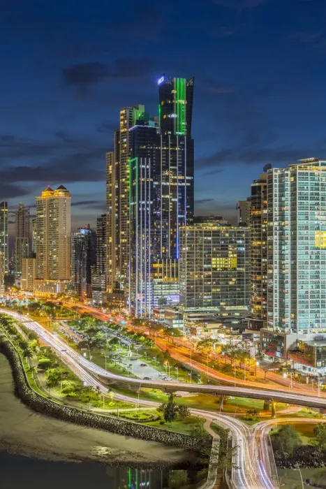 Framed Print : Traffic on the main highway at dusk, Panama City, Panama, Central America Framed Print : Traffic on the main highway at dusk, Panama City, Panama, Central America