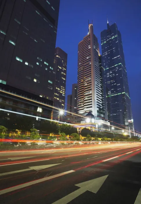 Framed Print : Traffic passing in front of CITIC Plaza, Guangzhou, Guangdong Province, China