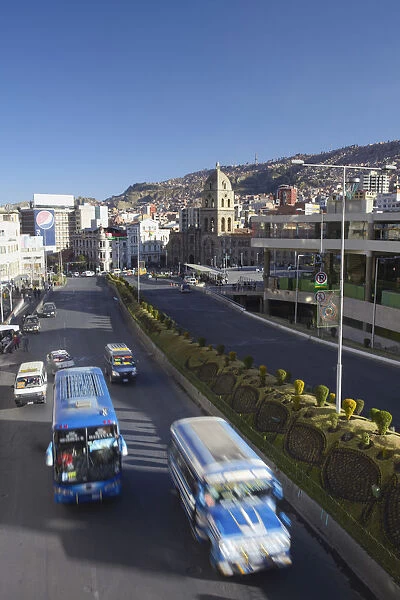 Traffic passing Plaza San Francisco, La Paz, Bolivia