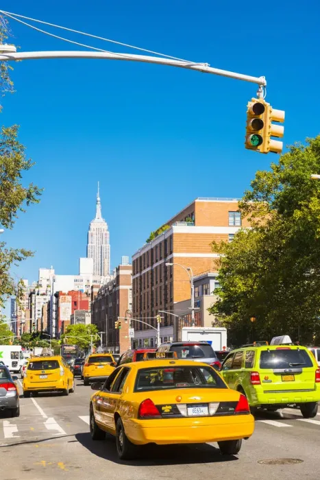 Framed Print : Traffic on the streets of New York and Empire State building, New York, USA