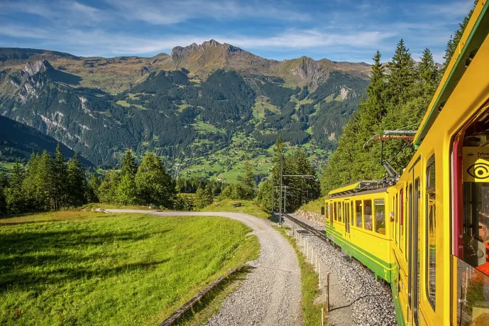 Framed Print : Train to Kleine Scheidegg, Grindelwald, Berner Oberland, Switzerland Framed Print : Train to Kleine Scheidegg, Grindelwald, Berner Oberland, Switzerland