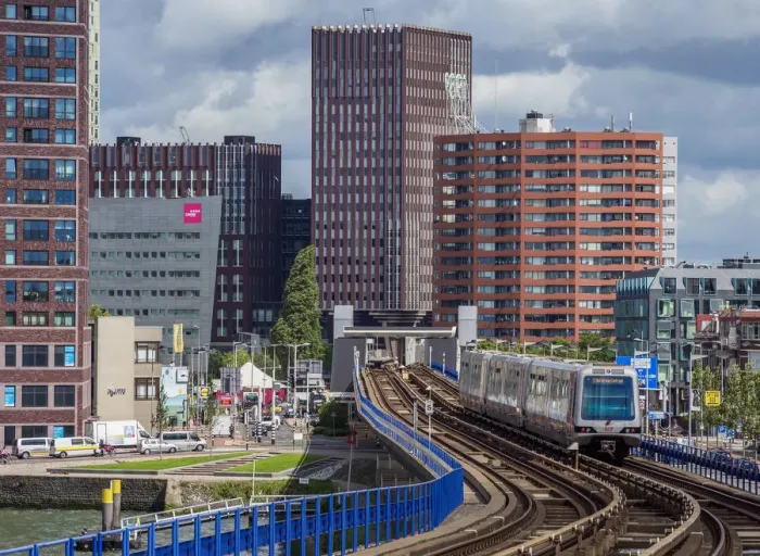 Framed Print : Train leaving Mshaven Metro Station, Rotterdam, South Holland, The Netherlands