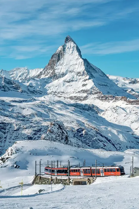 Framed Print : Train with the Matterhorn in the background, Gornergrat, Switzerland Framed Print : Train with the Matterhorn in the background, Gornergrat, Switzerland