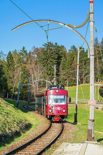 Train of Ritten Railway (Rittner Bahn), Ritten-Renon high plateau, Trentino-Alto Adige / Sudtirol, Italy