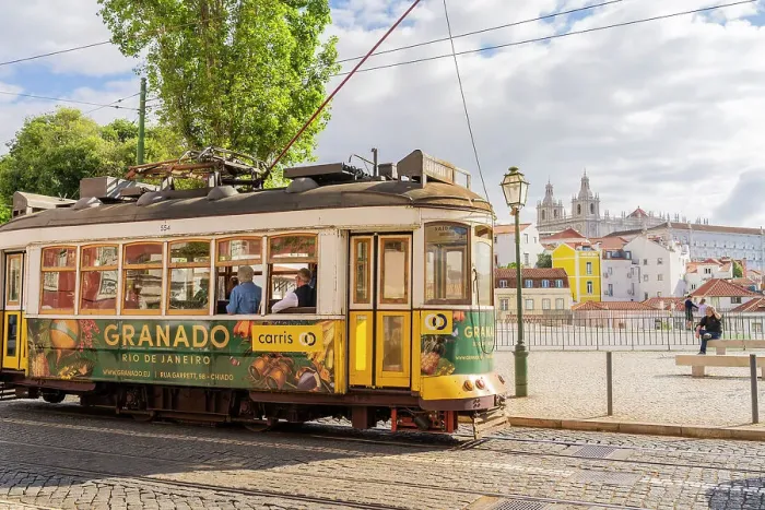 Framed Print : Tram in Lisbon, Portugal, Europe Framed Print : Tram in Lisbon, Portugal, Europe