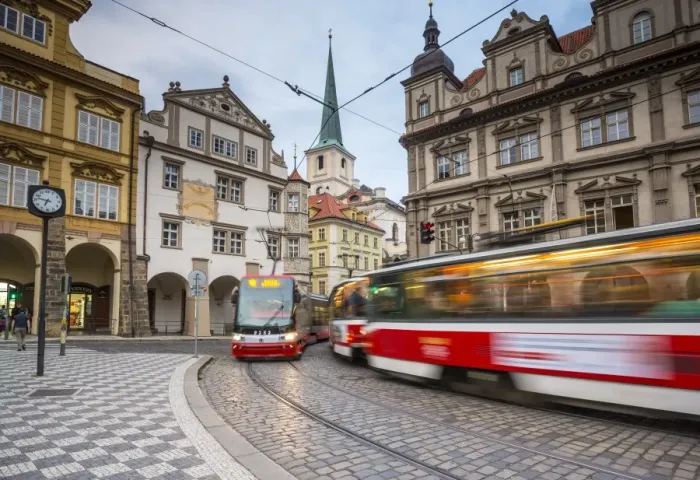 Framed Print : Tram in Mala Strana (Little Quarter), Prague, Czech Republic Framed Print : Tram in Mala Strana (Little Quarter), Prague, Czech Republic