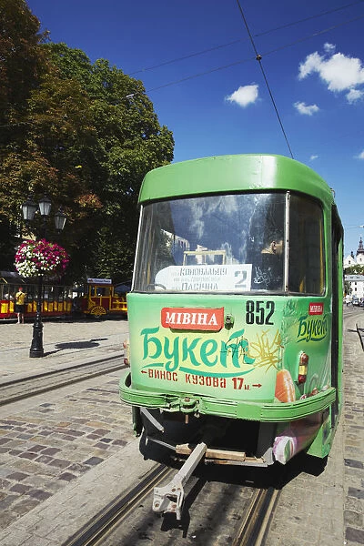 Tram in Market Square (Ploscha Rynok), Lviv, Ukraine