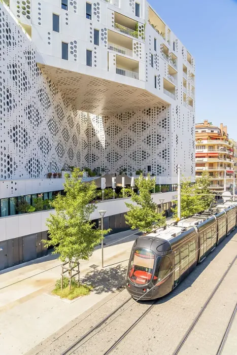 Framed Print : Tram passing The Hotel Beloria, Montpellier, Herault, France
