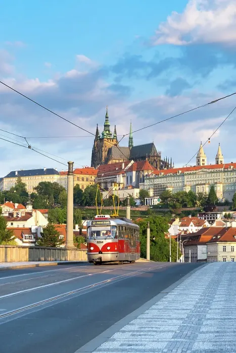 Framed Print : Tram, Prague Castle & St. Vitus Cathedral, Prague, Czech Republic