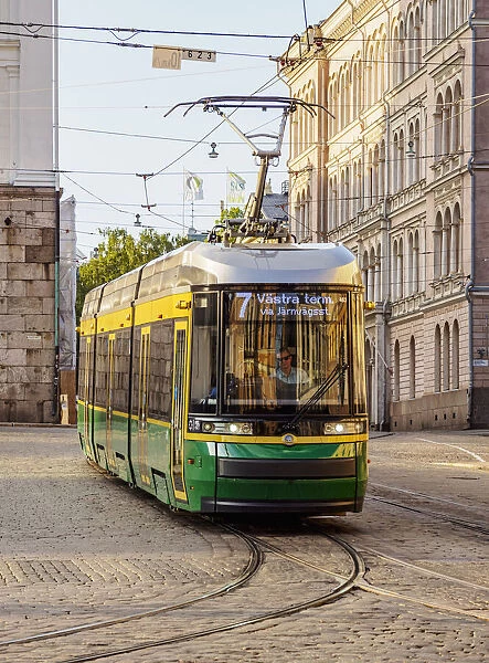 Tram at the Senate Square, Helsinki, Uusimaa County, Finland