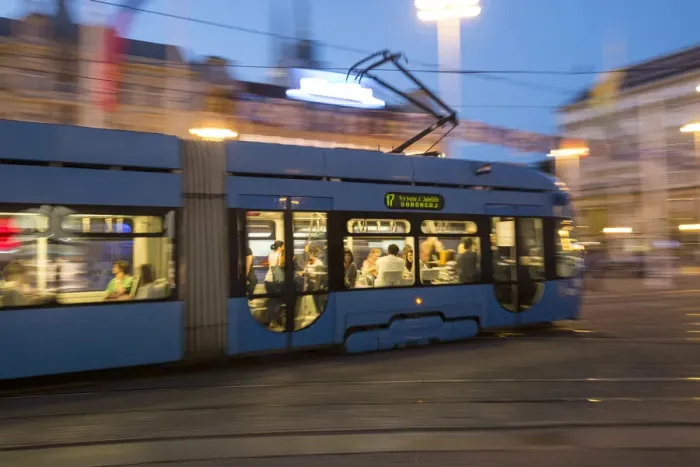 Framed Print : Tram in the Trg Josip Jelacica Square, Zagreb, Croatia