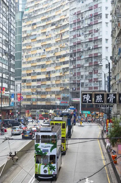 Framed Print : Trams and traffic, North Point, Hong Kong Island, Hong Kong Framed Print : Trams and traffic, North Point, Hong Kong Island, Hong Kong