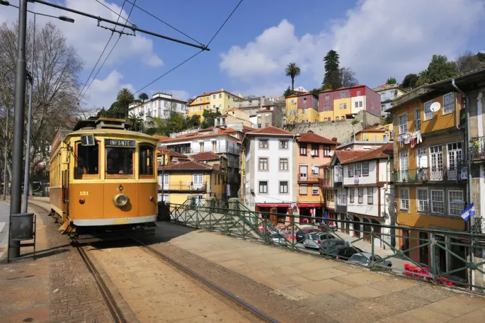 Framed Print : Tramway in the Miragaia traditional quarter. Oporto, Portugal Framed Print : Tramway in the Miragaia traditional quarter. Oporto, Portugal