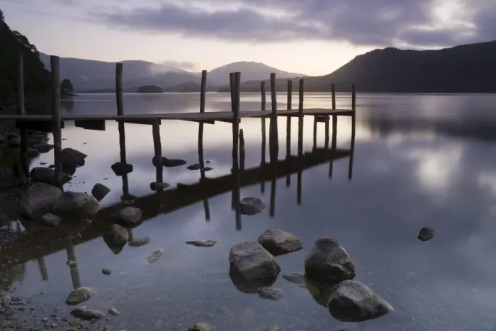 Framed Print : Tranquil landscape and Pier Framed Print : Tranquil landscape and Pier