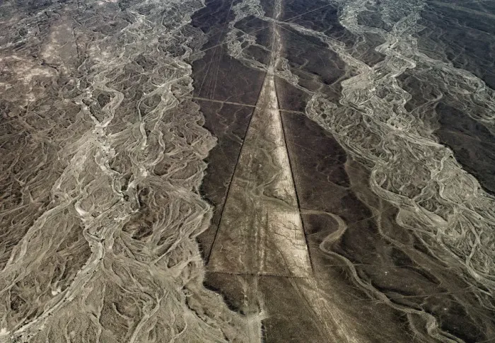 Framed Print : Trapezoid Geoglyph, aerial view, Nazca, Ica Region, Peru Framed Print : Trapezoid Geoglyph, aerial view, Nazca, Ica Region, Peru