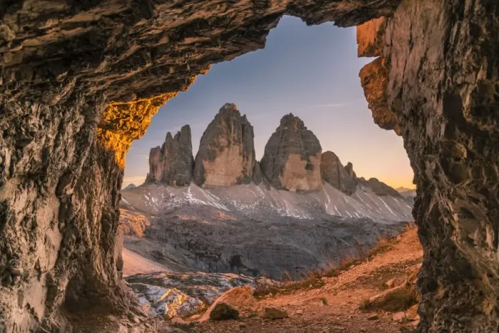 Framed Print : Tre Cime di Lavaredo peaks or Drei Zinnen at sunset, Dobbiaco - Toblach, Trentino