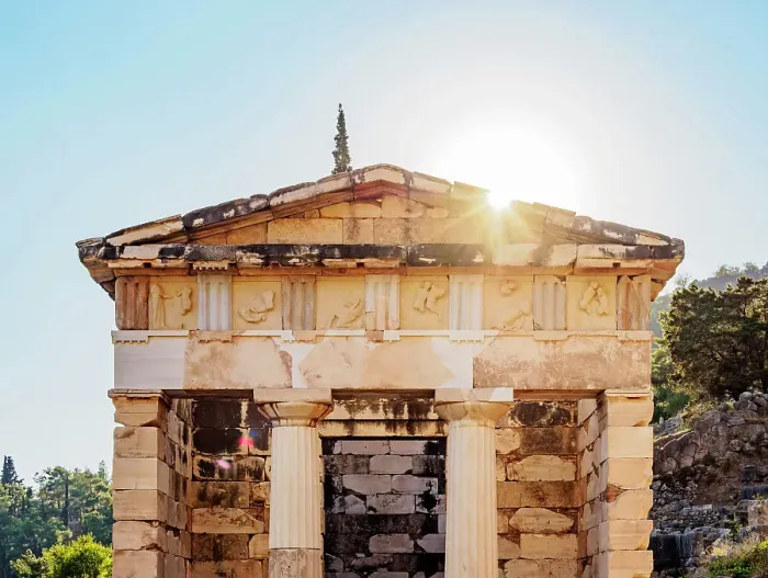 Framed Print : The Treasury of the Athenians, Delphi, Phocis, Greece Framed Print : The Treasury of the Athenians, Delphi, Phocis, Greece