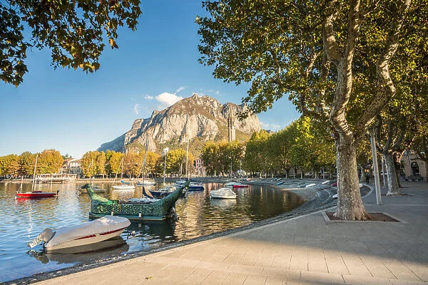 Tree-lined lakefront of Lecco, Lecco, Lombardy