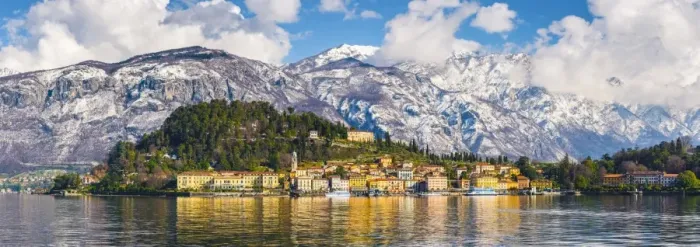 Framed Print : Tremezzo, Como, Lombardy, Italy. Village of Tremezzo in winter time with pristine Framed Print : Tremezzo, Como, Lombardy, Italy. Village of Tremezzo in winter time with pristine