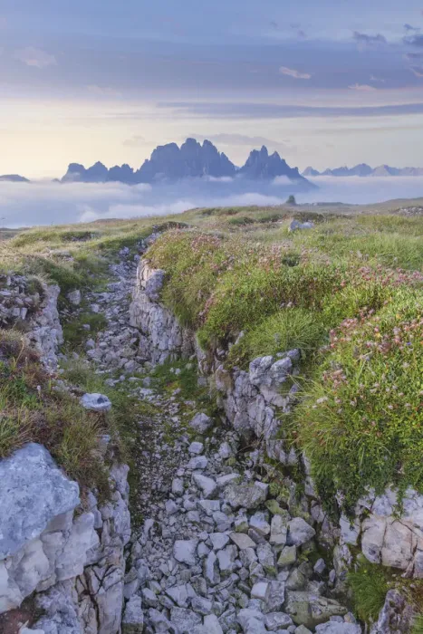Framed Print : Trench on the Monte Piana towards the Cadini di Misurina, Sexten Dolomites