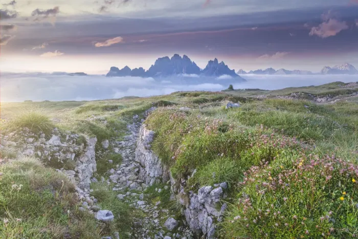 Framed Print : trench on the Monte Piana, sunrise towards the Cadini di Misurina, Sexten Dolomites Framed Print : trench on the Monte Piana, sunrise towards the Cadini di Misurina, Sexten Dolomites