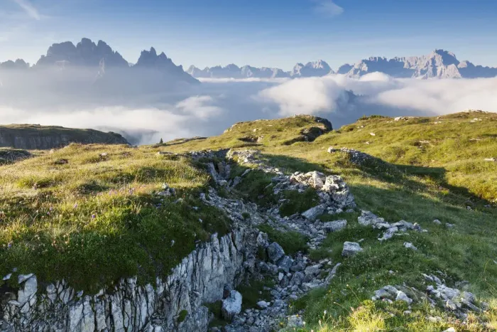Framed Print : Trench on the Monte Piana, sunrise towards the Cadini di Misurina, Sexten Dolomites Framed Print : Trench on the Monte Piana, sunrise towards the Cadini di Misurina, Sexten Dolomites