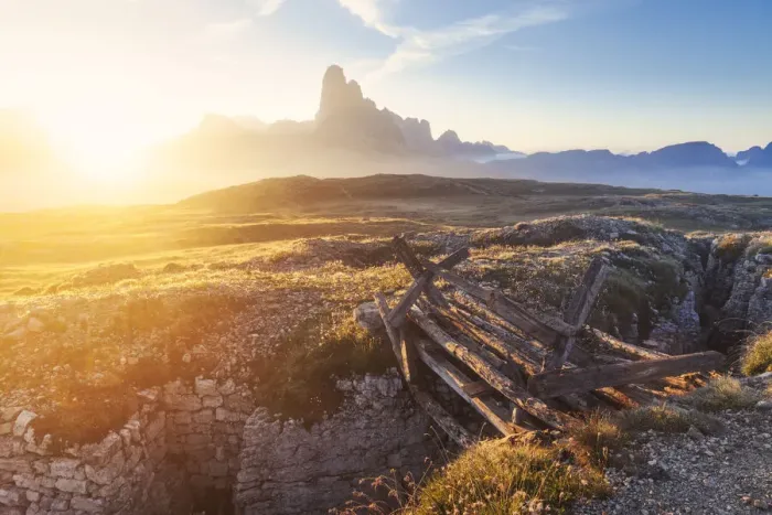 Framed Print : Trench on the Monte Piana, sunrise towards the Tre Cime di Lavaredo, Sexten Dolomites Framed Print : Trench on the Monte Piana, sunrise towards the Tre Cime di Lavaredo, Sexten Dolomites