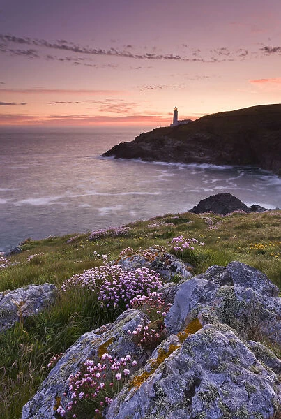 Trevose Head lighthouse, from the cliffs of Dinas Head, North Cornwall, England