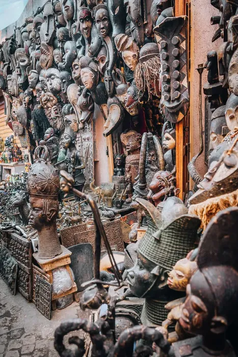 Framed Print : Tribal masks bazaar, Marrakech Souk, Morocco Framed Print : Tribal masks bazaar, Marrakech Souk, Morocco